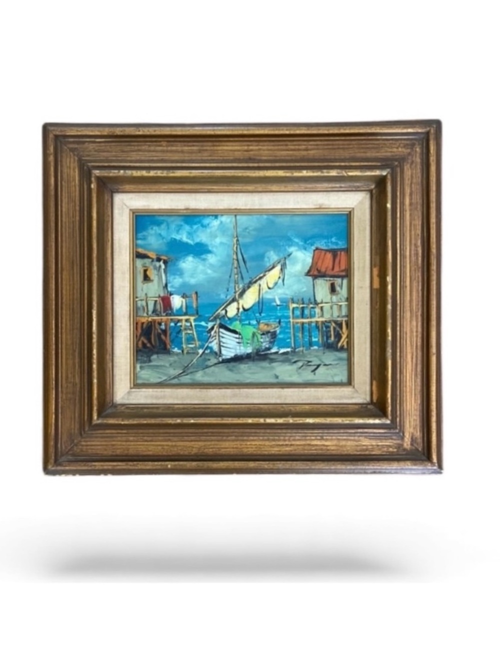 Vintage Landscape Painting of Coastal Scene in Oil